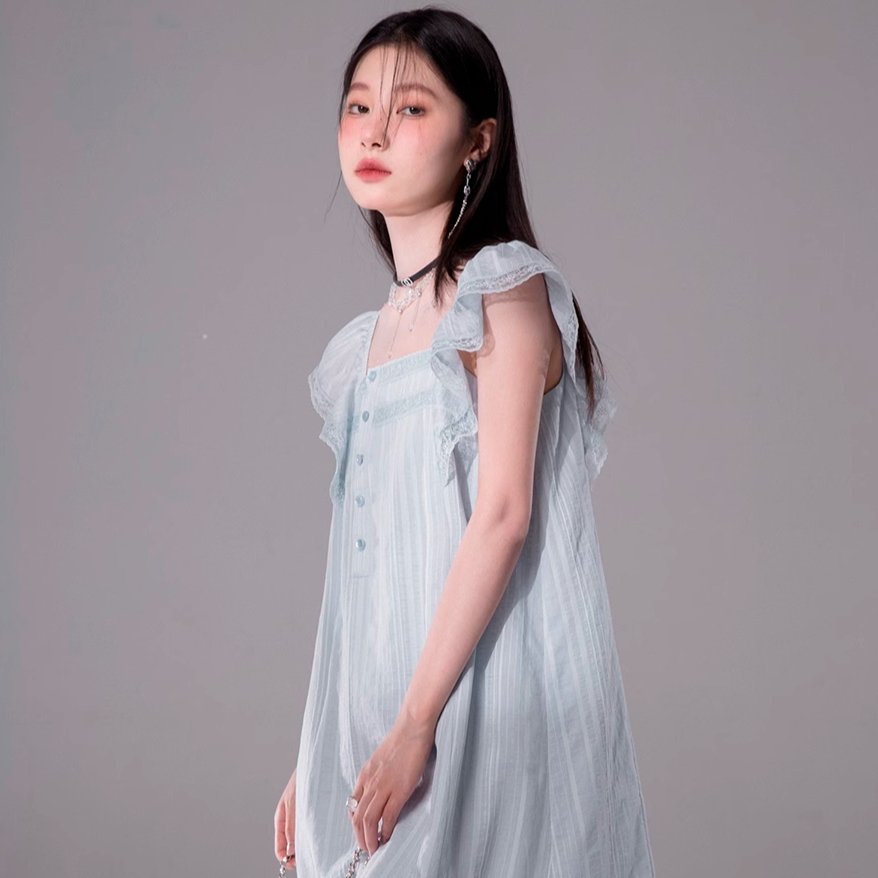 Ribbon small flying sleeve small A dress - MEIMMEIM(メイムメイム)