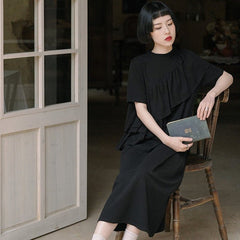 Round neck black short-sleeved dress - MEIMMEIM(メイムメイム)