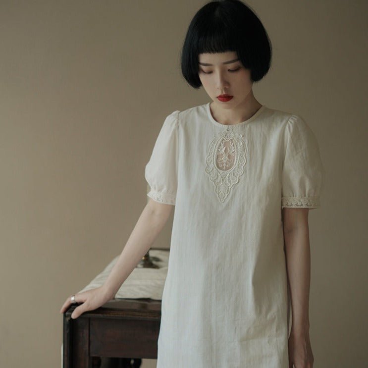 Round neck hollow lantern sleeve dress - MEIMMEIM(メイムメイム)
