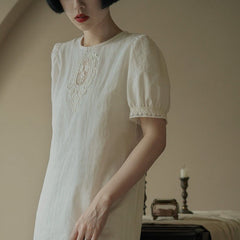Round neck hollow lantern sleeve dress - MEIMMEIM(メイムメイム)