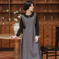 Round Neck Sleeveless Pleated Waist Drape Suit Dress - MEIMMEIM(メイムメイム)