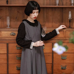 Round Neck Sleeveless Pleated Waist Drape Suit Dress - MEIMMEIM(メイムメイム)