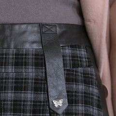 Rubber Gray Plaid, Frosted Mocha Pleated Short Skirt - MEIMMEIM(メイムメイム)