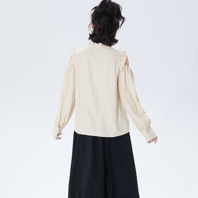 Shallot good tailor buckle striped long-sleeved shirt - MEIMMEIM(メイムメイム)