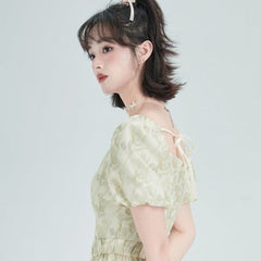 Shallot good tailor tulip print square collar dress - MEIMMEIM(メイムメイム)