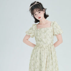 Shallot good tailor tulip print square collar dress - MEIMMEIM(メイムメイム)