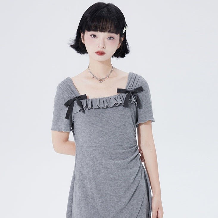 Shallot good tailoring bowknot knitted dress - MEIMMEIM(メイムメイム)