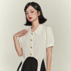 Shallot good tailoring white texture puff sleeve shirt - MEIMMEIM(メイムメイム)