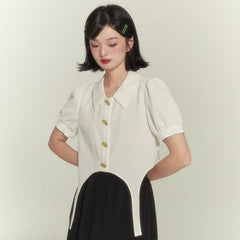 Shallot good tailoring white texture puff sleeve shirt - MEIMMEIM(メイムメイム)