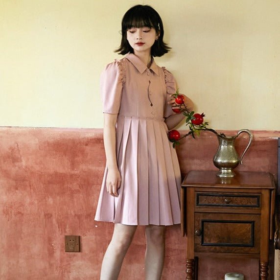 Shallot Liang cut college style pink shirt skirt - MEIMMEIM(メイムメイム)
