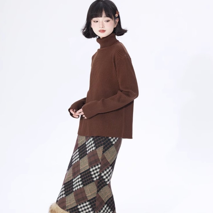 Shallot's tailoring Maillard plaid woolen skirt - MEIMMEIM(メイムメイム)