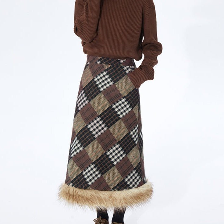 Shallot's tailoring Maillard plaid woolen skirt - MEIMMEIM(メイムメイム)