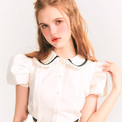 Shirt French Retro Doll Collar Puff Sleeve Top - MEIMMEIM(メイムメイム)