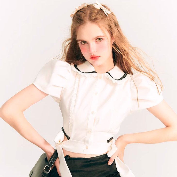 Shirt French Retro Doll Collar Puff Sleeve Top - MEIMMEIM(メイムメイム)