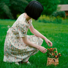 Showa flower French retro girl bow floral dress - MEIMMEIM(メイムメイム)