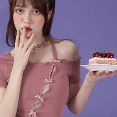 Slightly drunk dessert pink pure desire hollow knitted - MEIMMEIM(メイムメイム)