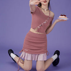 Slightly drunk dessert pink pure desire hollow skirt - MEIMMEIM(メイムメイム)