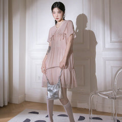 Soda grapefruit bow transparent shawl collar dress - MEIMMEIM(メイムメイム)