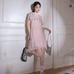 Soda grapefruit bow transparent shawl collar dress - MEIMMEIM(メイムメイム)