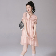 Soda grapefruit bow transparent shawl collar dress - MEIMMEIM(メイムメイム)