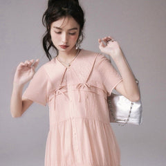 Soda grapefruit bow transparent shawl collar dress - MEIMMEIM(メイムメイム)