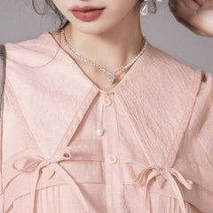 Soda grapefruit bow transparent shawl collar dress - MEIMMEIM(メイムメイム)