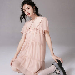 Soda grapefruit bow transparent shawl collar dress - MEIMMEIM(メイムメイム)