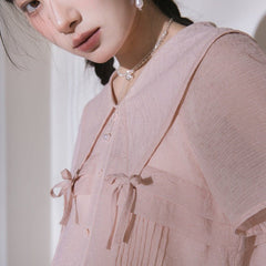 Soda grapefruit bow transparent shawl collar dress - MEIMMEIM(メイムメイム)