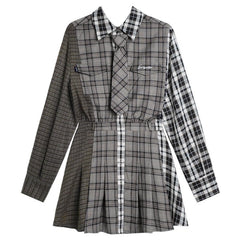 Splicing design plaid loose casual shirt dress - MEIMMEIM(メイムメイム)