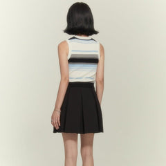 Striped Knitted Vest Sleeveless Knot Embroidered Short Top - MEIMMEIM(メイムメイム)
