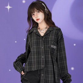 Sweet cool plaid loose long-sleeved shirt jacket - MEIMMEIM(メイムメイム)