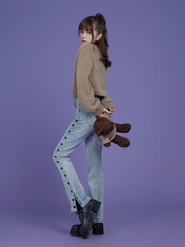 Teddy bear cocoa color mink short cardigan - MEIMMEIM(メイムメイム)