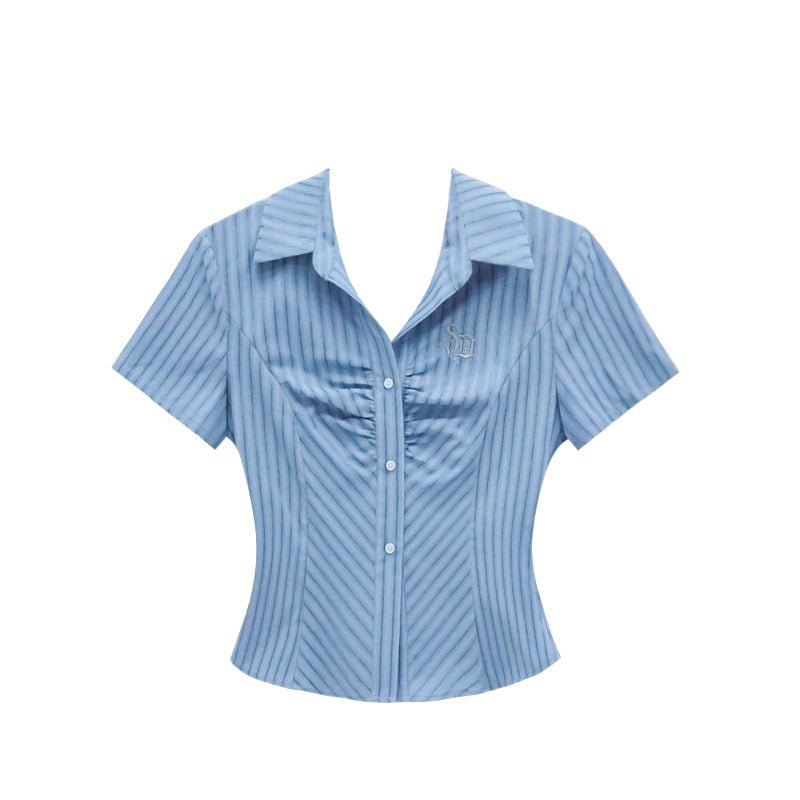 Thai college style blue striped waist shirt slim - MEIMMEIM(メイムメイム)