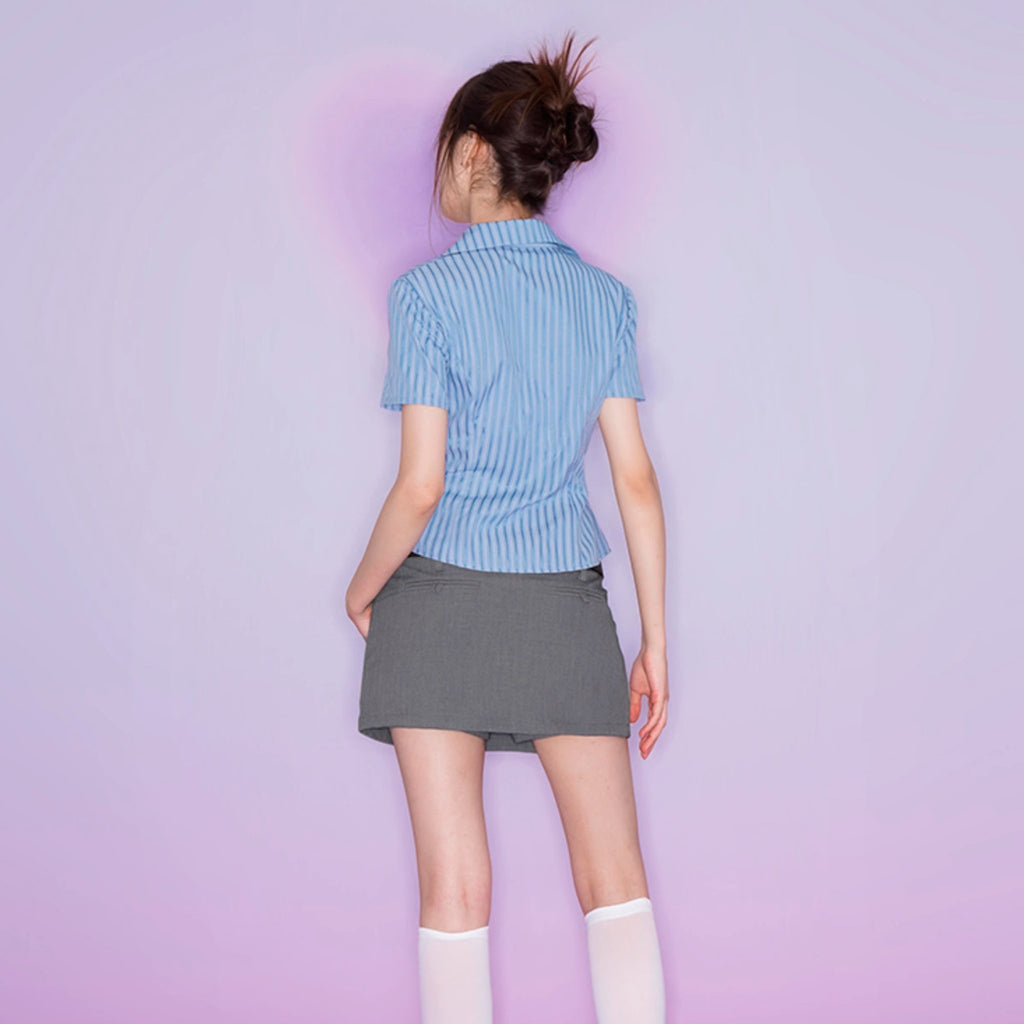 Thai college style blue striped waist shirt slim - MEIMMEIM(メイムメイム)