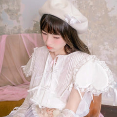 Three-dimensional Love Sleeves Bow Lace Girls Shirt - MEIMMEIM(メイムメイム)