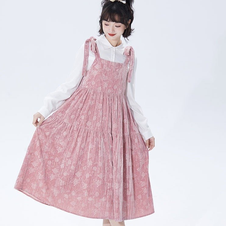 Two-color embossed velvet suspender skirt sleeveless dress - MEIMMEIM(メイムメイム)