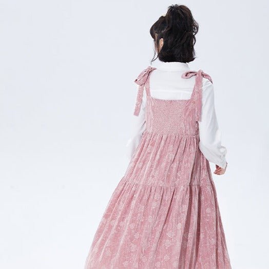 Two-color embossed velvet suspender skirt sleeveless dress - MEIMMEIM(メイムメイム)