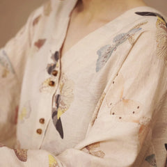 V-neck butterfly print shirt wide-sleeved short coat - MEIMMEIM(メイムメイム)
