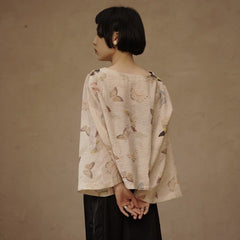 V-neck butterfly print shirt wide-sleeved short coat - MEIMMEIM(メイムメイム)