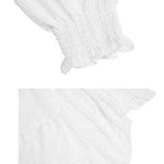 V-neck puff sleeve back lace irregular dress - ANM CHANNEL