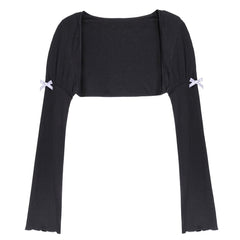 Versatile dark ribbon long sleeve short jacket - MEIMMEIM(メイムメイム)