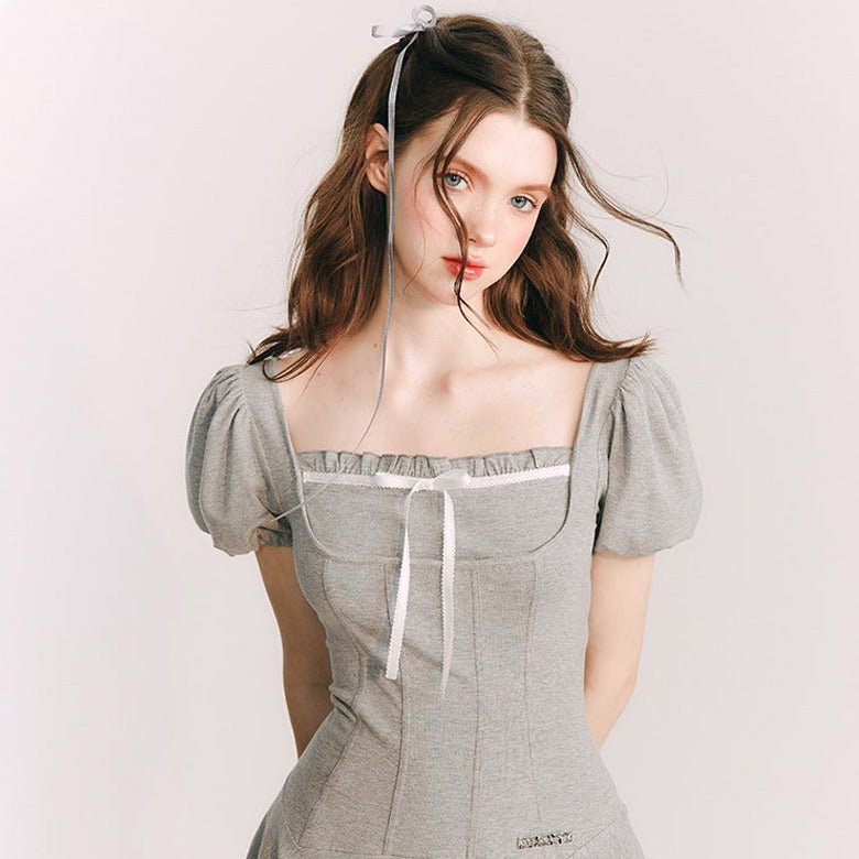 Weekend Knit Dress Puff Sleeves - MEIMMEIM(メイムメイム)
