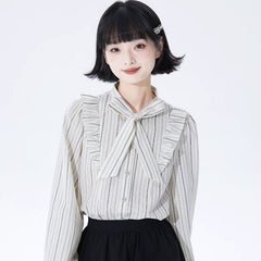 Well-tailored black and white striped long sleeve shirt - MEIMMEIM(メイムメイム)