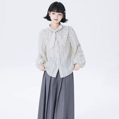 Well-tailored black and white striped long sleeve shirt - MEIMMEIM(メイムメイム)