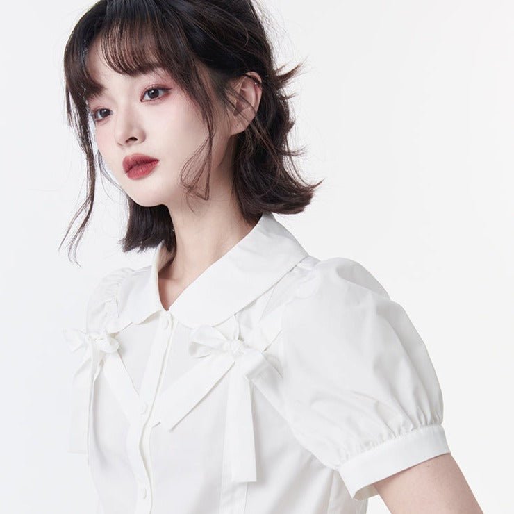 white doll collar short shirt bubble sleeve strap - MEIMMEIM(メイムメイム)