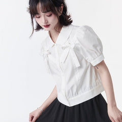 white doll collar short shirt bubble sleeve strap - MEIMMEIM(メイムメイム)