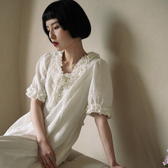 White long skirt dress short-sleeved long summer skirt - MEIMMEIM(メイムメイム)