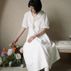 White long skirt dress short-sleeved long summer skirt - MEIMMEIM(メイムメイム)