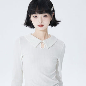 White new hollow ruched long sleeve sweater - MEIMMEIM(メイムメイム)