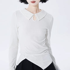 White new hollow ruched long sleeve sweater - MEIMMEIM(メイムメイム)